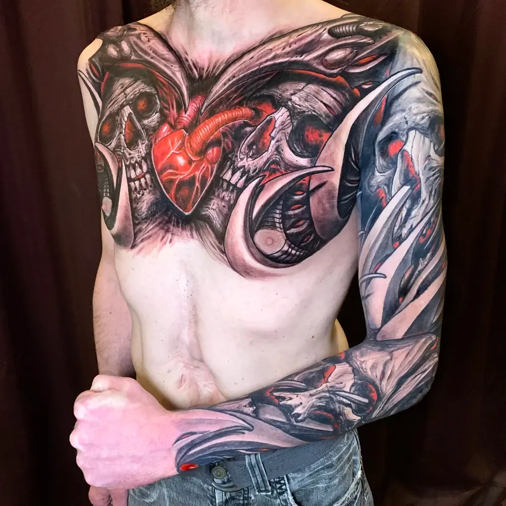 Bioskull Heart, tattoo by Javier Obregón