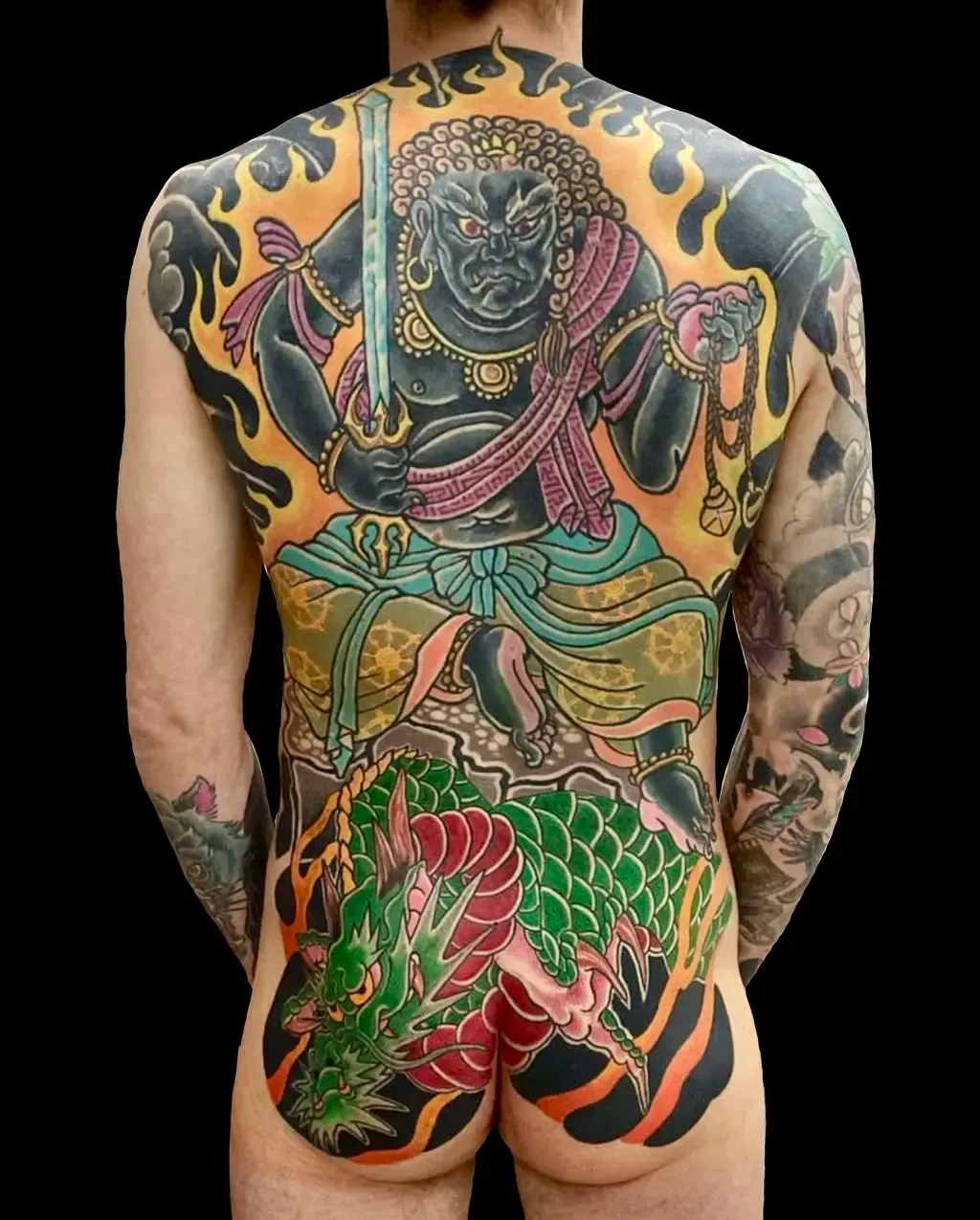 Fudō Myō-ō and Dragon, tattoo by Mariano “El Tata”